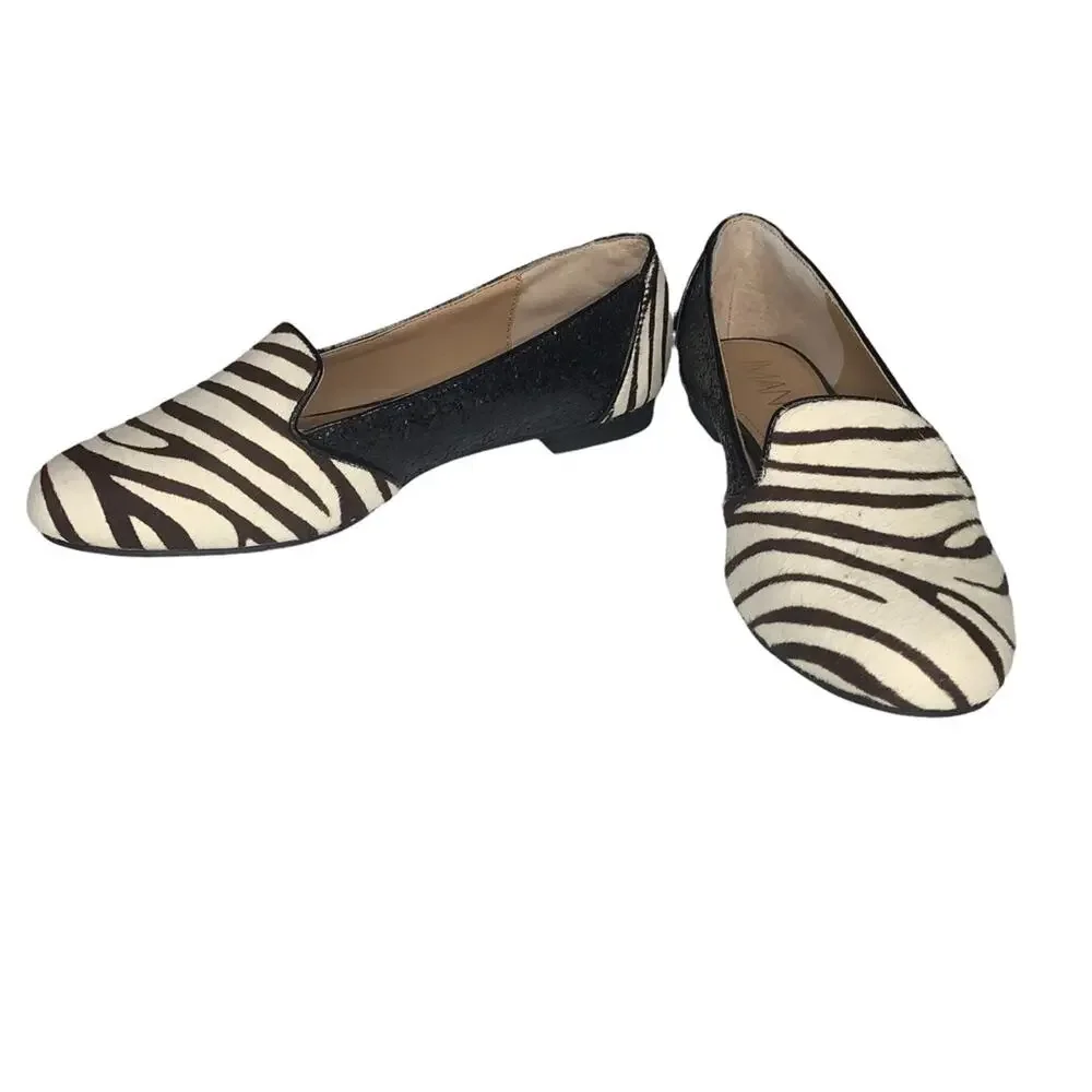 IMAN calf hair zebra print size 6.5M flats brown and beige glittery side… - Picture 5 of 14